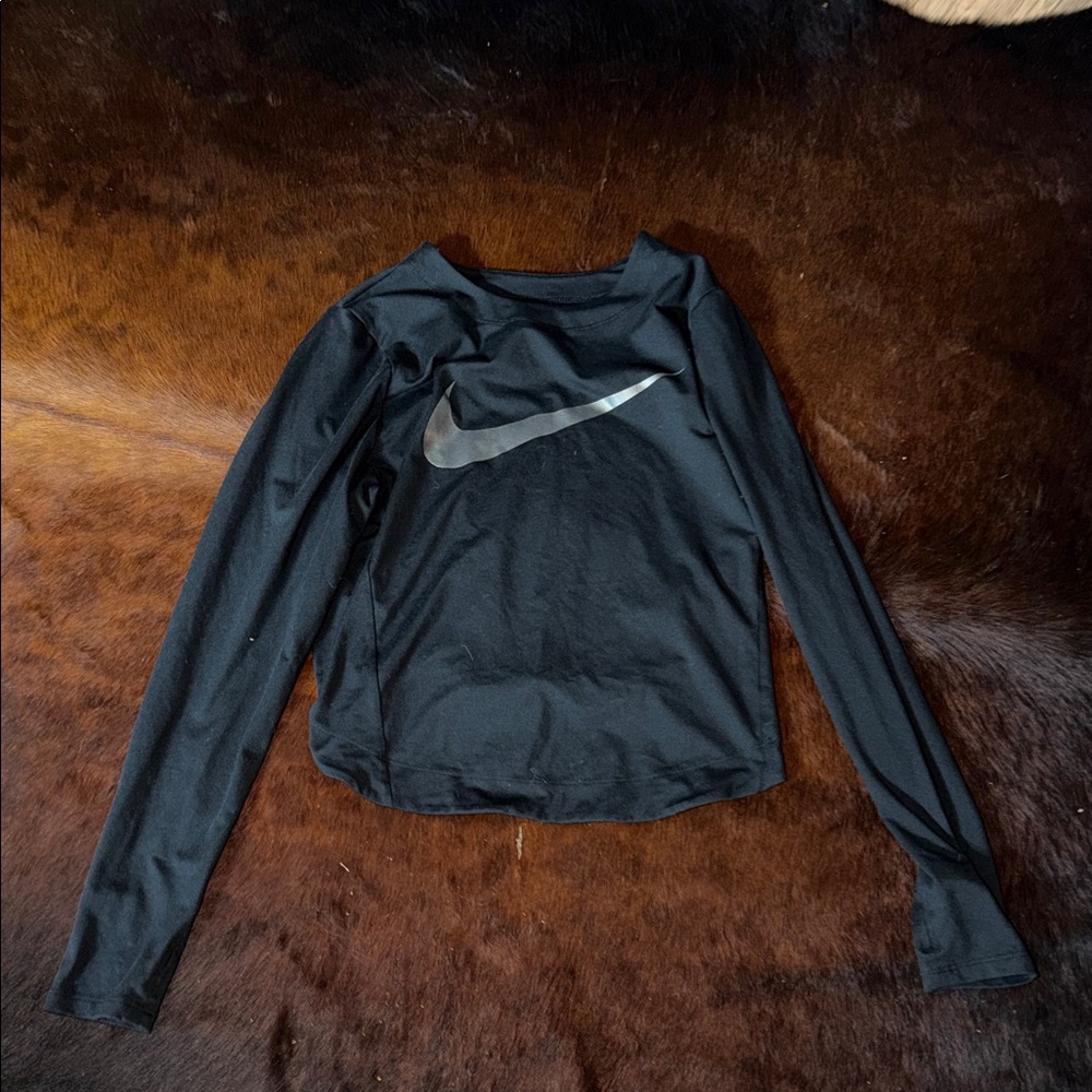 Nike Black Long Sleeve Top with Silver Swoosh